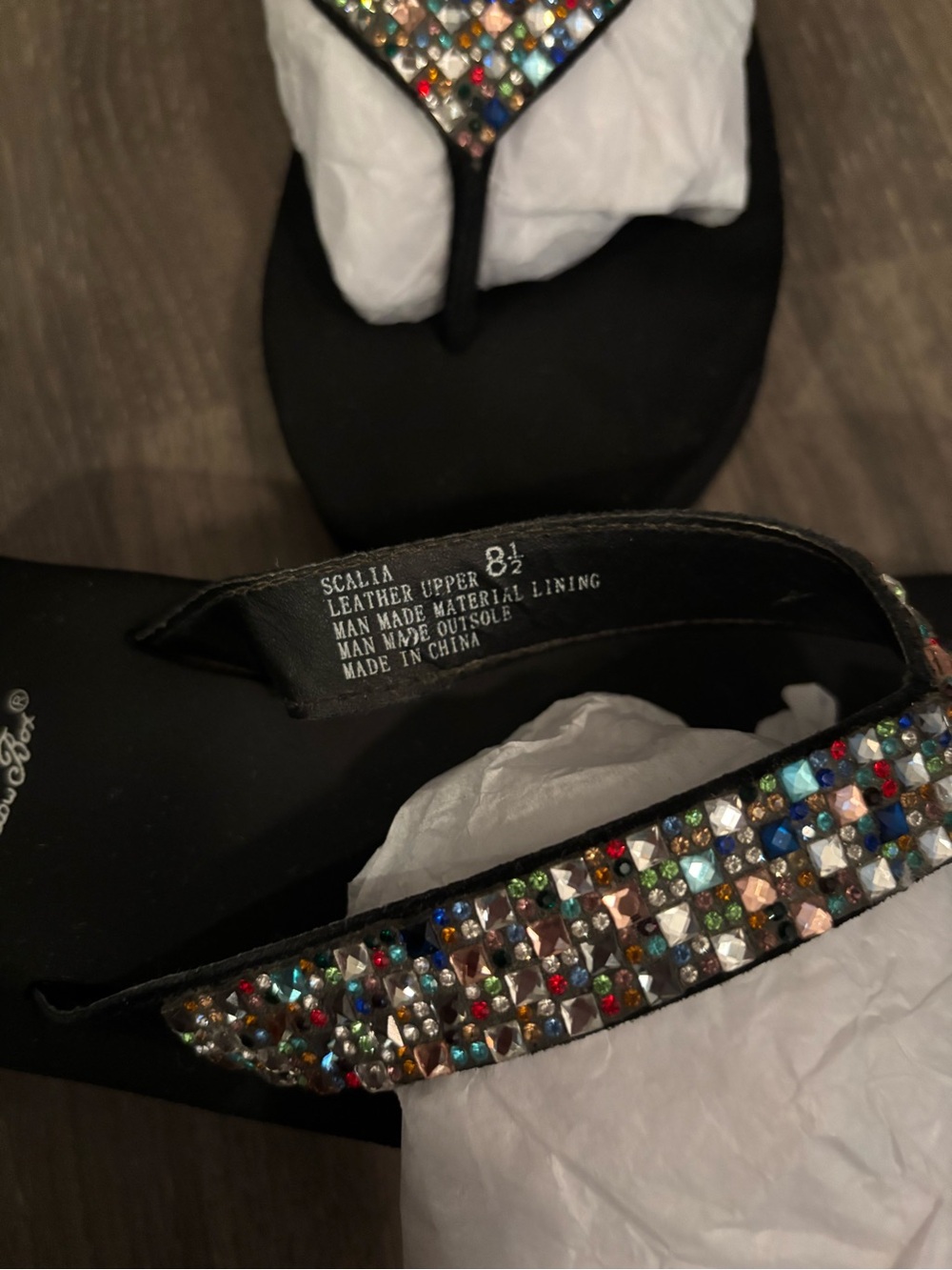 Yellow Box Black Sandals “Scalia” with Multicolor Rhinestone Straps - Picture 4 of 4